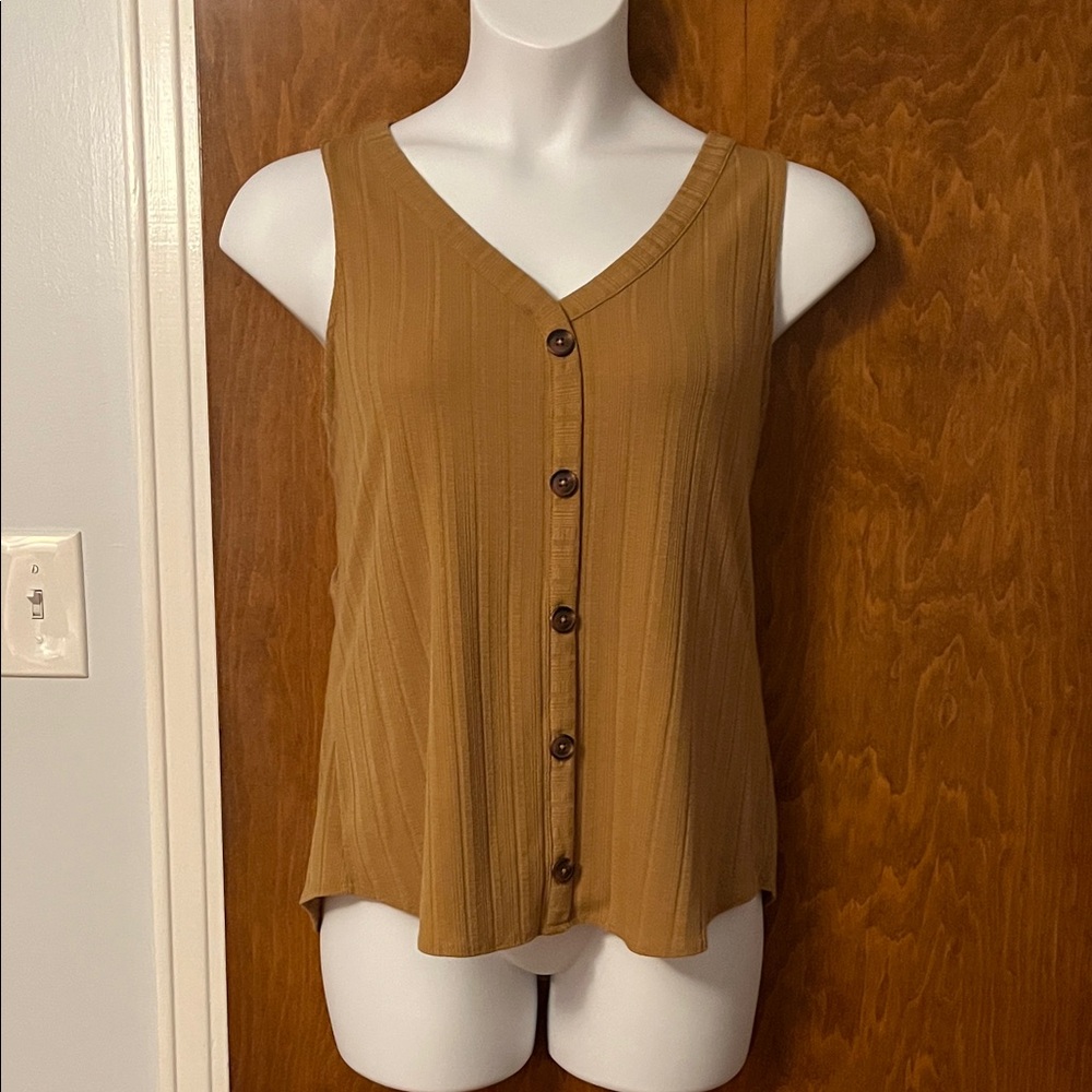 Maurices Tan Sleeveless ButtonTank Top, plus size 1